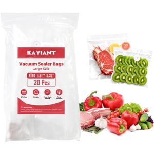 Vacuum Sealer Bags Extra Large Size 12 x 13 Inch 30 Bags, Food Storage, BPA Free, Food Saver, Meal Prep,Soup Vide, Heavy Duty, Airtight