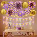 17 Pcs Purple Sun Party Decorations Purple Sun Flag Banner Bunting Garland Hanging Paper Lanterns Paper Fans for Birthday Wedding Baby Shower Party Lavender Photo Props