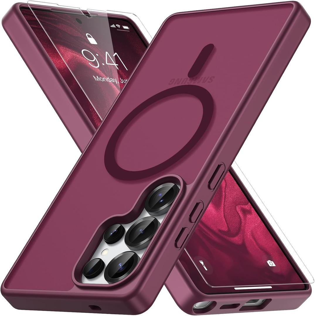 Vansdon for Samsung Galaxy S25 Ultra Case, Compatible with MagSafe, Magnetic Translucent Matte Slim Protective Cover with 1 Screen Protector - Military-Grade Drop Protection (Wine Red)