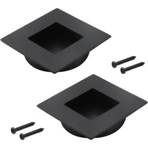 Geesatis 304 Stainless Steel Recessed Cabinet Handles - 2.4"x2.4" Square Finger Pulls for Sliding Doors, Drawers & Wardrobes, Matte Black, Set of 2 (Easy Install, Durable)