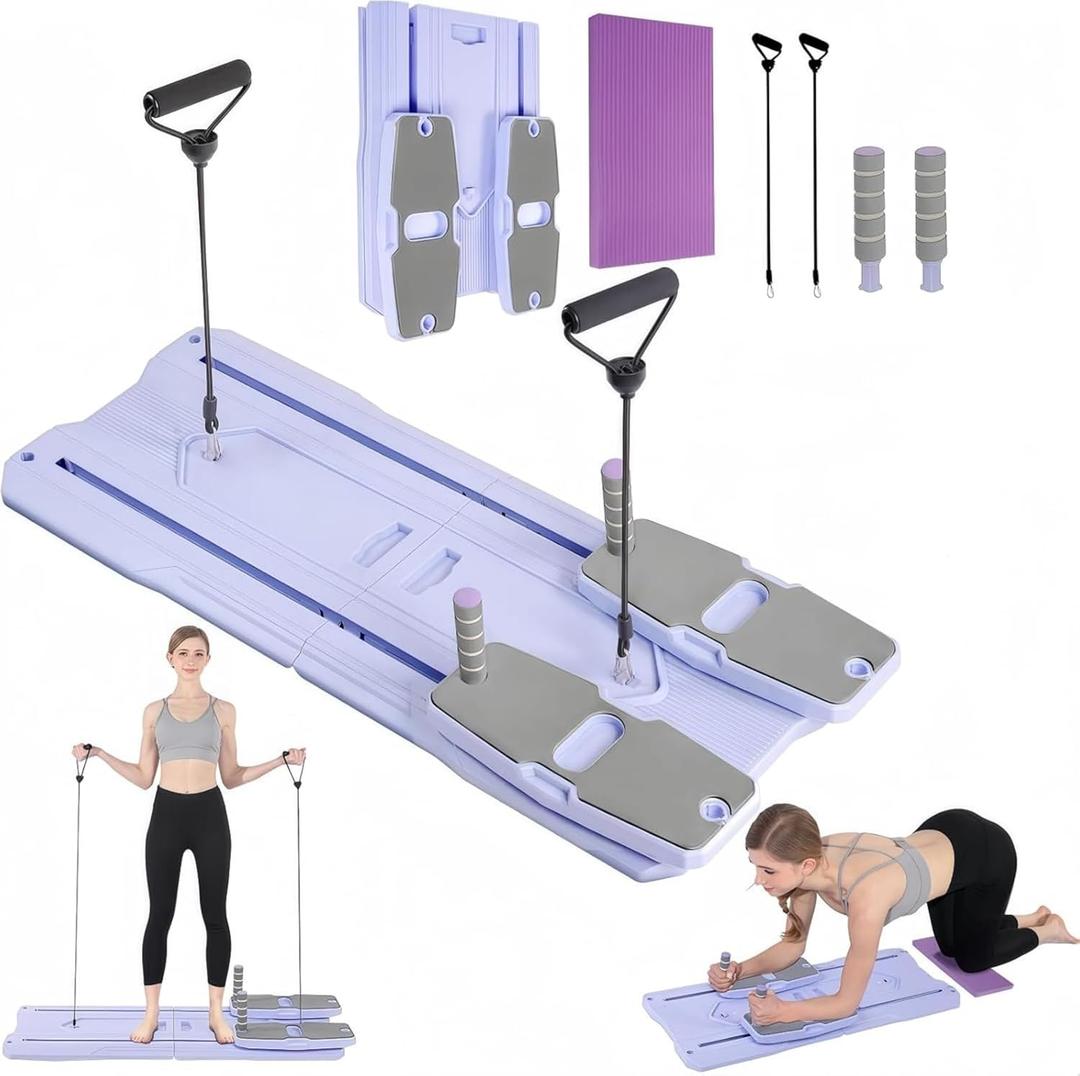 Pilates Reformer Board Set - 2025 Foldable 8-in-1 Pilates Machine for Full Body Workouts, Ab Core Trainer with Resistance Bands, Portable Home Pilates Equipment for Women & Men