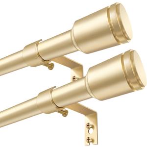5/8 Diameter Curtain Rods 30-90 Inch, for 30-84 Inch Windows, Adjustable Splicing Gold Curtain Rods for Windows with Brackets, Window Rod Long Small Curtains Rod, 2 Pack