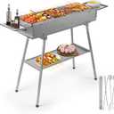 IRONWALLS Portable Charcoal Grill Outdoor Cooking, 32L x 10W Folded Camping Barbecue Grill with Storage Shelf, Metal Kebab Skewers, Rectangular Lamb Skewer Grill for Backyard Party Picnic Travel