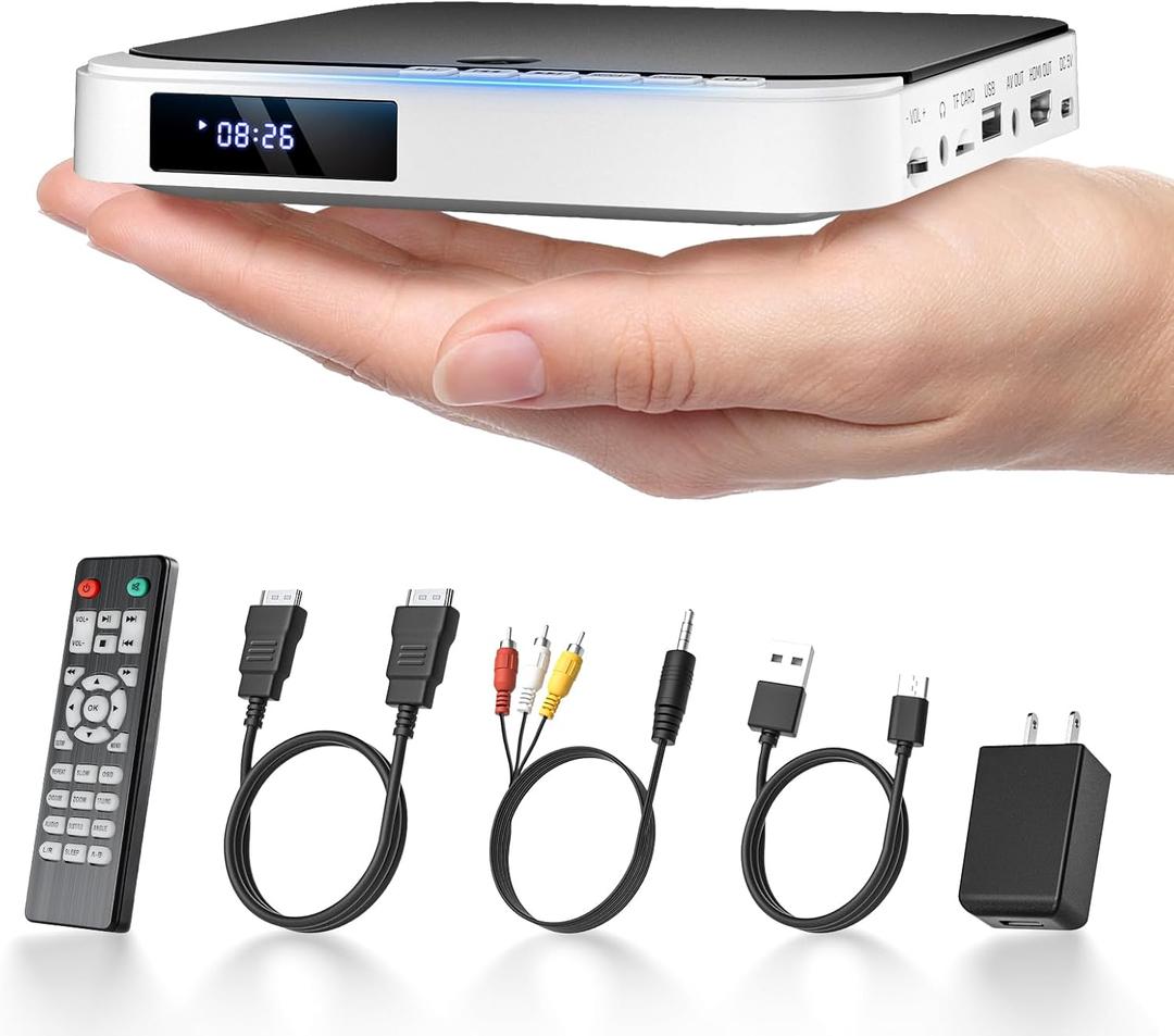 HDMI DVD Players for TV, DESOBRY 1080P HD Mini Small DVD Player with All Region Free, Compact DVD Player for Smart TV, Support AV Output, USB/TF Card Input, Remote Control,PAL/NTSC