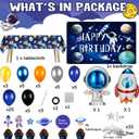 Outer Space Birthday Party Decorations 96PCS Set with Backdrop, Table Cover, Star Garland, Rocket & Astronaut Foil Balloons, Cake Topper, Latex Balloons for Kids Party