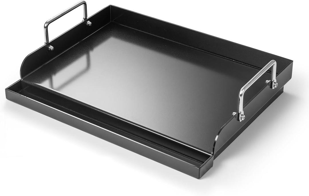 17" x 13" Nonstick Coating Cooking Griddle for Gas Grill, Universal Flat Top Plate Insert with Grease Groove and Removable Handles for Weber Charbroil Camp Chef/Gas Stove/Electric Flat Griddle