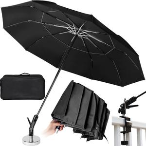 New 60" Folding Magnetic Umbrella,Designed for Outdoor Work,600lb Strong Suction Hvac Umbrella With Magnetic Base & Clamp,2-in-1 Sun & Rain Protection,180 Adjustable,Portable for HVAC (Black)