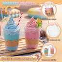 Qinyoung 50 Set Ice Cream Party Cups, 16 oz Plastic Ice Cream Disposable Cups with Sleeves Bulk, Sprinkle Summer Birthday Party Decorations Cold Drinking Favors for Iced Coffee, Smoothie, Milkshake, 4.8 x 3.86 inches