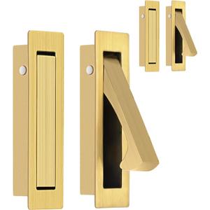 HOMOTEK Recessed Pocket Door Pull Handle, Edge Flush Door Pull, Hidden Door Finger Pull, Modern Pocket Hardware for Sliding Door, Size: 80x22x16mm, Stainless Steel 304 (Brushed Brass,4pack)