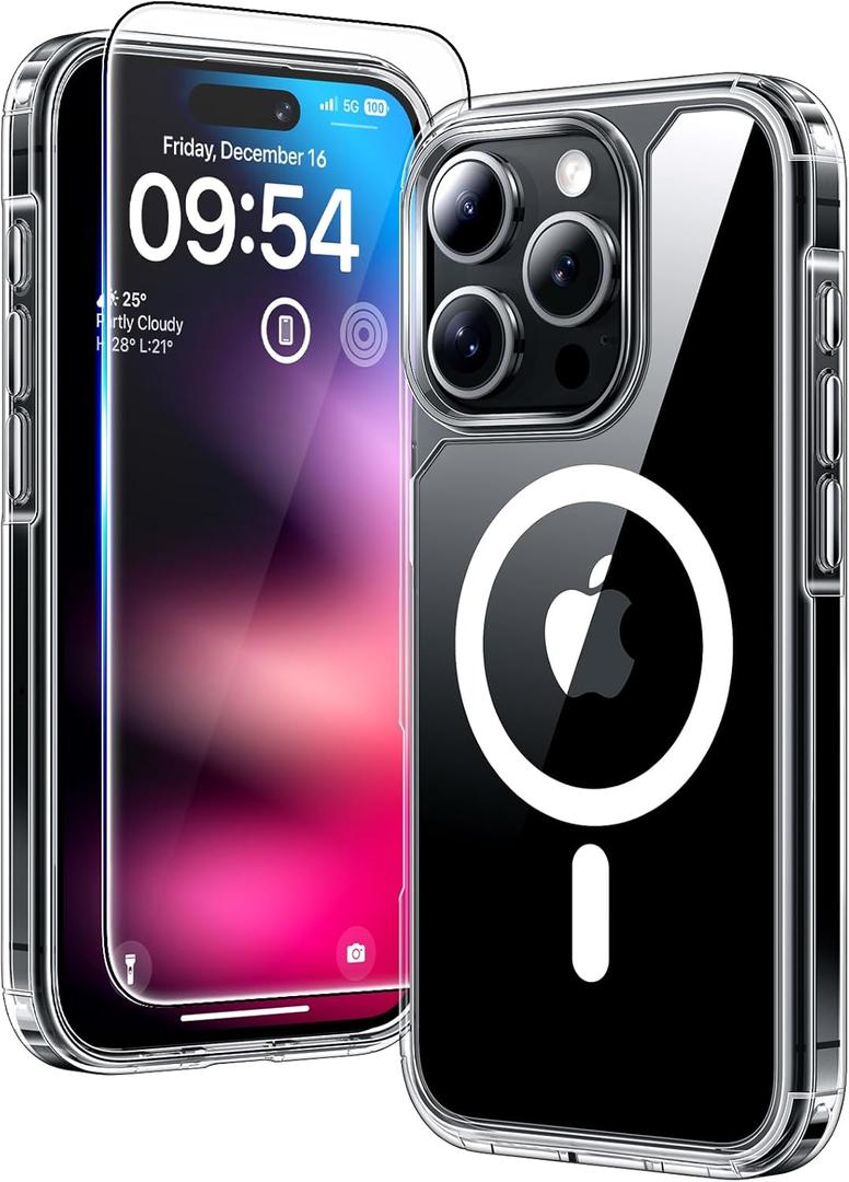 TAURI for iPhone 16 Pro Max Case, Compatible with MagSafe, with Screen Protectors, Not-Yellowing Military-Grade Protection, Shockproof Slim Magnetic Case for 16 ProMax 6.9", Clear