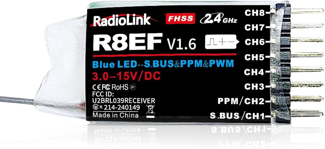 Radiolink R8EF 8 Channels 2.4GHz RC Receiver SBUS/PPM/PWM Long Range Control RX for Airplane Truck Robots Helicopter RC Transmitter T8FB/T8S/T12D/T16D/RC8X/RC4GS V3/RC6GS V3