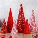 6 Pcs 12" 10" 6" Christmas Velet Cone Tree Decoration Christmas Glitter Table Tree Farmhouse Tree Tiered Tray Ornament Xmas Tree for Home Holiday Entryway Tabletop Tree Centerpiece Decor (Red White)