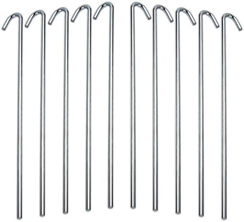 Tent Stakes For Outdoor Camping Heavy Duty Metal, Galvanized Rust-Free Yard Stakes, 10 Garden Edging Fence Hook | Garden Stakes For Gardening & Canopies, Tent Pegs - By Ram-Pro