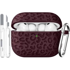 Leopard Carving for AirPods Pro 3 Case 2025,Pattern Design Cute Soft Silicone Protective Cover for Man/Women/Girly - with Keychain &Cleaning Kit (J-Red)