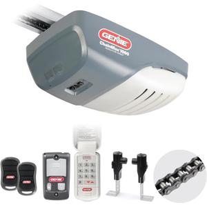 Genie ChainMax 1000 Garage Door Opener - Durable Chain Drive - Includes two 3-Button Pre-Programmed Remotes,Wall Console, Wireless Keypad, Safe-T-Beams - Model 3022-TKH, 140V DC Motor, Gray
