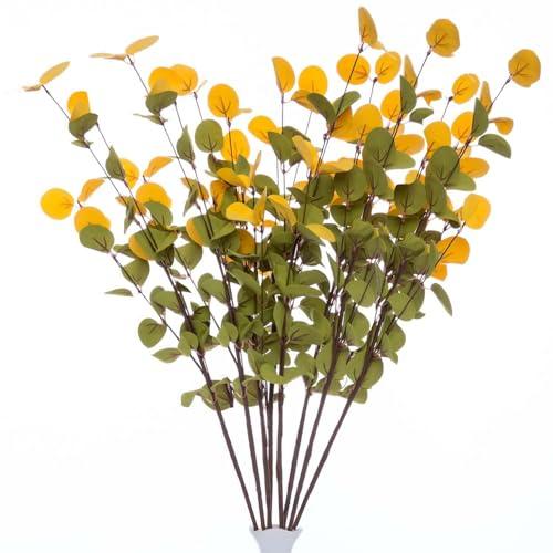 UiiziC Artificial Leaves Stem leaf Branches 8 pcs Fake Plastic Plants for Vase Stuffing Flower Arrangement Garland Wedding Bouquets Home Centerpieces Decorations (Lime Yellow)