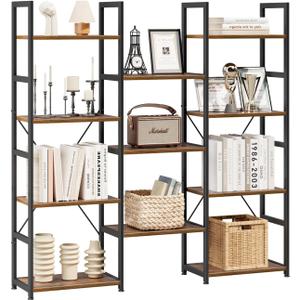 NUMENN Triple Column 4 Tier Bookshelf, Bookcase with 11 Open Display Shelves, Adjustable Rustic Industrial Style Book Shelves, Modern Bookshelves for Bedroom, Living Room and Home Office, Vintage