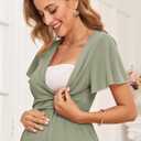 AISWI 2025 Women's Maternity Maxi Dress Long Sleeve Wrap V Neck Pregnancy Dresses with Pockets Baby Shower Photoshoot Formal (Green, S)