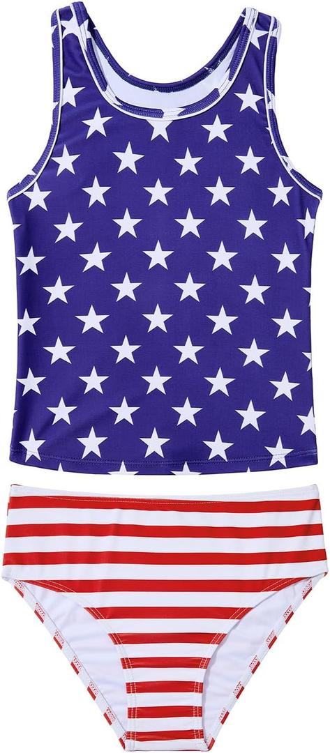 Century Star Girls Tankini Swimsuit UPF 50+ Racerback Bathing Suit for Teen Girls 2 Piece Swimsuit Summer Beach Swimwear (10-11 Years, American Flag)