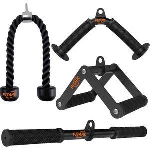 Fitarc Cable Machine Attachment Set for Gym & Home Workouts, LAT Pulldown Attachments with Non-Slip Grips, Black