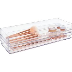 STORi SimpleSort 2-Piece Stackable Clear Drawer Organizer Set | 15" x 6" x 2" Rectangle Trays | Wide Makeup Vanity Storage Bins and Office Desk Drawer Dividers | Made in USA