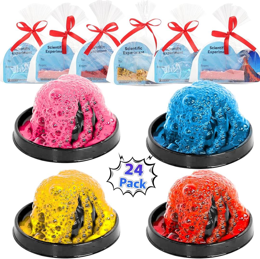 24 Pack Valentines Gifts for Kids-Volcano Eruption Science Kits with Valentines Cards, STEM Experiments for Classroom Exchange and Party Favors for Boys and Girls