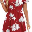 WIHOLL Dresses for Women 2026 Casual Summer V Neck Babydoll Dress Short Sleeve Fashion Beach Vacation Clothes (Red, M)
