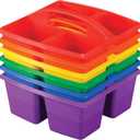 Really Good Stuff - 163999 Four-Equal-Compartment Caddies, Set of 6, Assorted Colors  Plastic Caddy Organizers with Built-in Handles and Stackable Design, Classroom Storage Made Easy