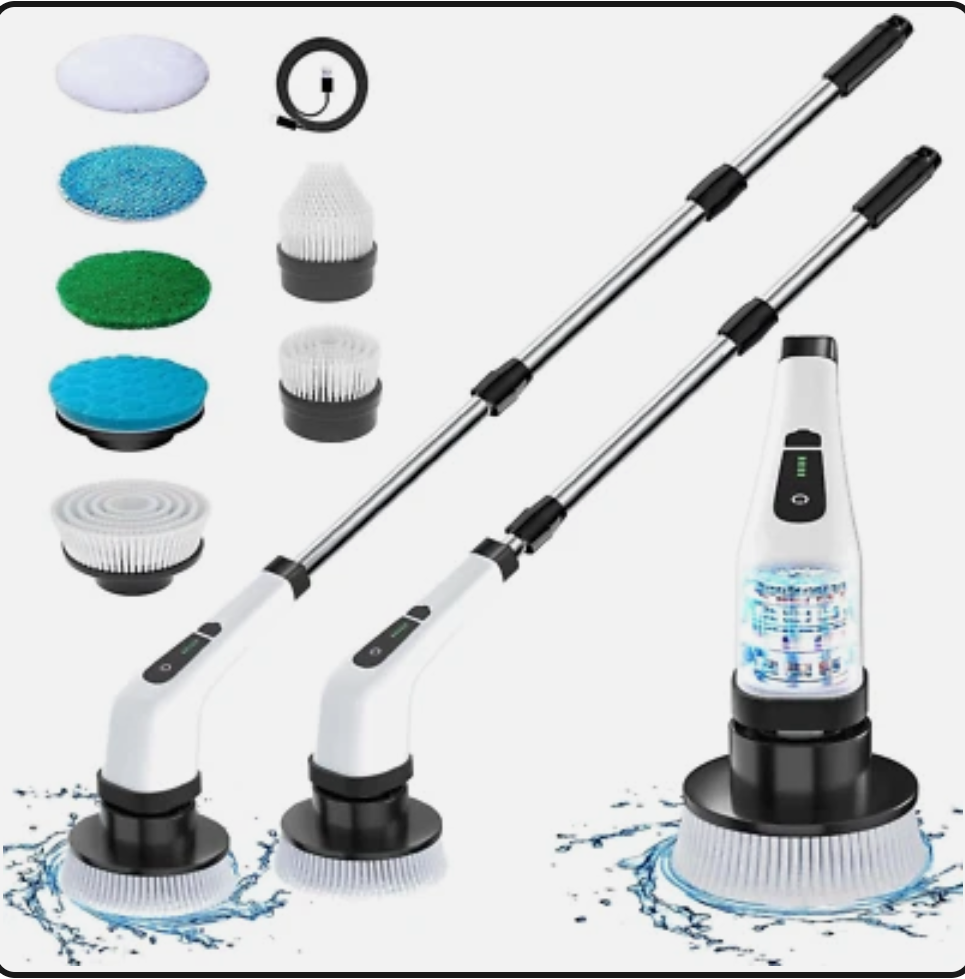 Electric Spin Scrubber -Cordless Shower Scrubber with 7 Replaceable, Brush Heads, Adjustable Extension Handle, Electric Scrubber for Cleaning, Cleaning Tool for Home/Kitchen/Bathroom