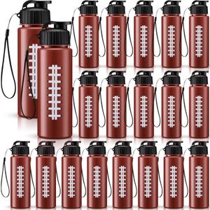 Mifoci 20 Pieces Sports Water Bottle Bulk 17 oz Reusable Plastic Biking Water Bottle Tumbler Adults Reusable Large Bottles with Leak Proof Flip Top for Party Outdoor (Football,Red)