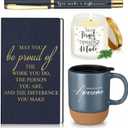 Sayglossy 4 Pcs Thank You Gift Set for Men Women Employee Coworker Gifts Inspirational Appreciation Notebook Coffee Mug Scented Candle Pen for Valentine's Day Team Office Staff Teacher Volunteer (Dark Blue)