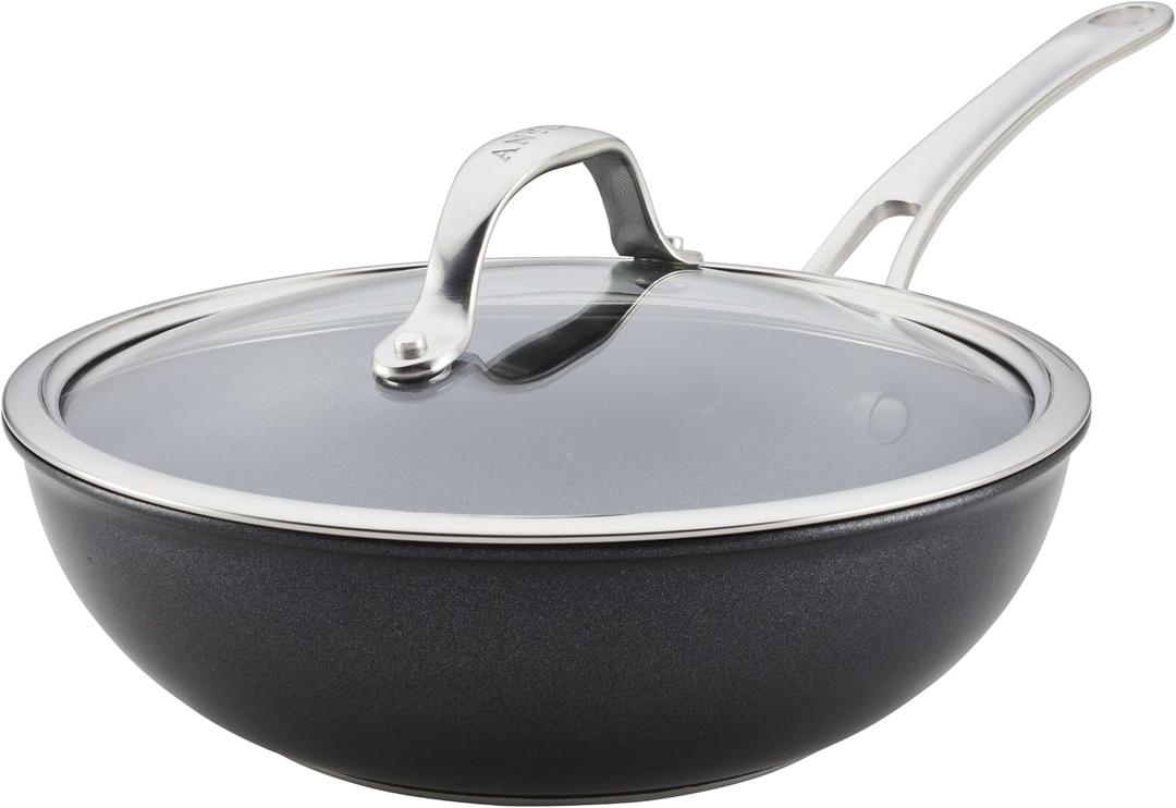 Anolon X Hybrid Nonstick Induction Stir Fry Wok Pan Cookware with Lid, Dishwasher Safe, Compatible with All Stovetops, 10 Inch - Charcoal Gray