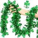 50FT St Patricks Day Green Shamrock Tinsel Garland, Metallic Hanging Garland Shamrock Decor Saint Patricks Day Decoratiosn for Home Indoor Outdoor Decor, Irish Party Supplies for Classroom Office