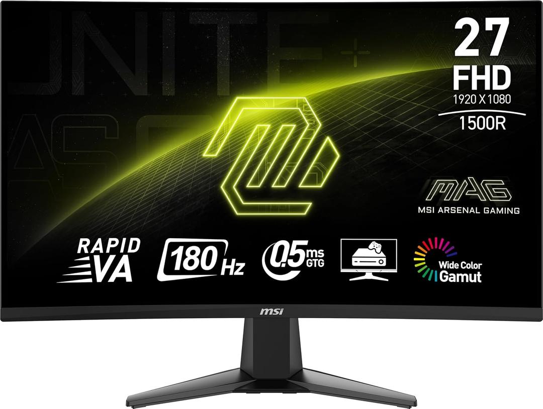 msi MAG 27C6FA 27-inch 1920 x 1080 (FHD), Rapid VA, Gaming Monitor 180Hz, AMD FreeSync, 0.5ms, HDMI, Display-Port, VESA, Tilt, Black