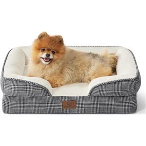 Bedsure Small Orthopedic Dog Bed - Washable Bolster Dog Sofa Beds for Small Dogs, Supportive Foam Pet Couch Bed with Removable Washable Cover, Waterproof Lining and Nonskid Bottom Couch, Black Checks (24.0"L x 18.0"W x 6.0"Th)