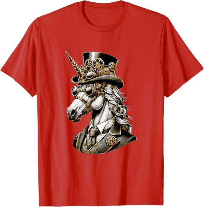 Steampunk Unicorn Women Men Kids Steampunk Unicorn T-Shirt (Small, Red)