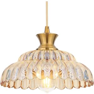 Amber Glass Pendant Lights, 11.8" Brushed Gold Lighting Glass Light Fixtures Modern Amber Chandelier Vintage Hanging Ceiling for Kitchen Island Dining Room Restaurant Bedroom Foyer Entryway (12in/1PC)