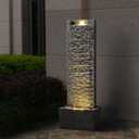 Water Fountain Outdoor, Floor Standing LED Illuminated Water Flow Elegant Water Fountain Pump 38.5" with Pebble Base for Garden, Patio and Yard (24372)