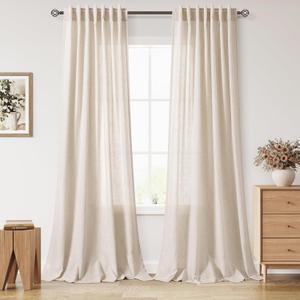 Nanspring Cream Beige Curtains 90 Inches Long for Living Room Linen Light Filtering Semi Sheer Curtain Back Tab Rod Pocket Modern Farmhouse Decor Elegant Coastal Drapes for Bedroom 52x90, 2 Panels