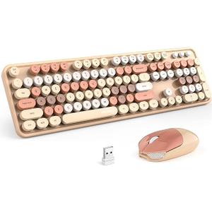 MOFII Wireless Keyboard and Mouse Combo,2.4GHz Retro Full-Size Keyboard with Number Pad and Cute Wireless Mouse for Computer PC Desktops Laptop WindowsxP/7/8/10(Milk Tea Colorful-B)