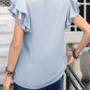 Womens Dressy Casual Shirts Summer Ruffle Short Sleeve Work Blouses Hidden Button Crewneck Cute Bow Tie Front Tops (Blue, M)