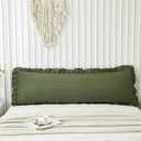 Shabby Chic Olive Green Body Pillow Cover - 20x54in Long Pillowcase with Ruffled Fringe Decor