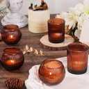 30pcs Assorted Ribbed Amber Votive Candle Holders, Amber Tea Lights Candle Holder for Wedding Decorations, Clear Glass Candle Holders for Fall Decor, Vintage Boho Party Home Table Centerpieces Decor