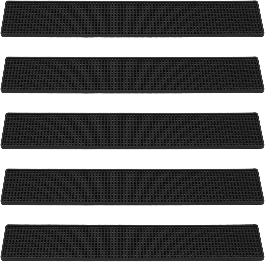 FUNSUEI 5 PCS 4 x 24 Inch Black Rubber Bar Mats, Rubber Bar Service Spill Mat, Non Slip Bar Top Mat, PVC Bar Mixing Drink Pad for Home Kitchen, Pubs, Restaurants