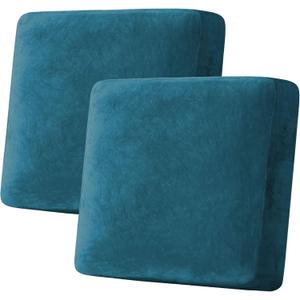 H.VERSAILTEX Velvet Stretch Couch Cushion Cover Plush Cushion Slipcover for Chair Loveseat Sofa Cushion Furniture Protector Seat Cushion Sofa Cover (2 Piece Large Sofa Cushion Covers, Deep Teal)