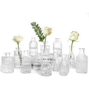 TBWIND Glass Bud Vases Set of 12, Small Vases for Centerpieces, Vintage Mini Vases for Wedding Decor, Clear Glass Bud Vase in Bulk, Office and Home Table Flower Dcor