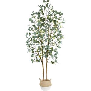 Warmplants Artificial Eucalyptus Tree, 7ft Tall Silk Leaves Fake Plant with Basket for Outdoor Indoor, 83'' Faux Eucalyptus Trees for Home Office Livingroom Floor Dcor