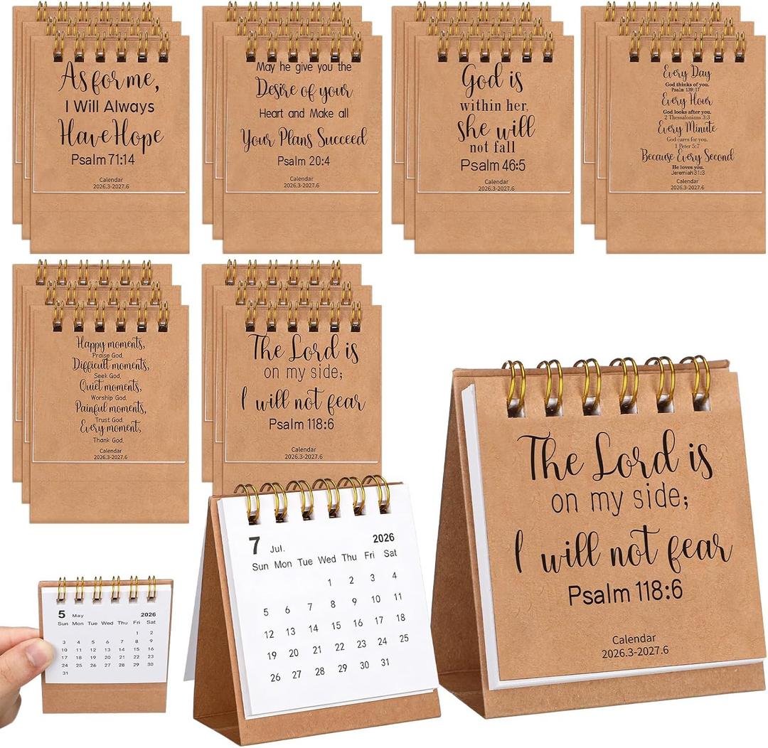 30 Pcs Christian Gifts Bulk Daily Bible Verse Desk Flip Calendars 2026 Vintage Scripture Perpetual Calendar 3 x 2.6" Inspirational Desk Calendars Religious Back to School Teacher Gifts