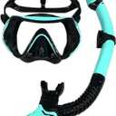 Anti-Fog Snorkel Set - Travel Size Professional Adults Teens Kids Snorkeling Diving Scuba Package Set, Adjustable Panoramic View Swim Snorkel Kit Training Equipment for Men and Women (Green)