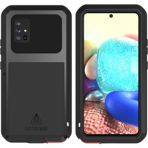 LOVE MEI Samsung Galaxy A71 5G Phone Case with Tempered Glass Screen Protector, Shockproof Scratch Proof Hybrid Metal and Silicone Gel Heavy Duty Tank Case for Samsung Galaxy A71 5G Black